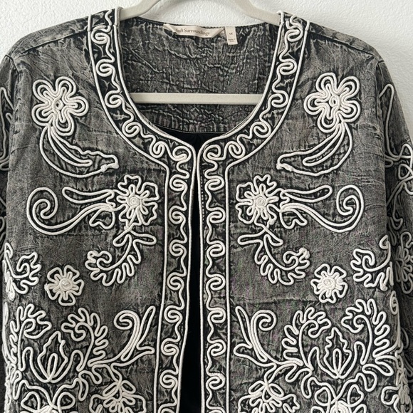 Soft Surroundings Gray Acid Wash Wildwood Bolero Floral Career Jacket Size 1X - Picture 3 of 11